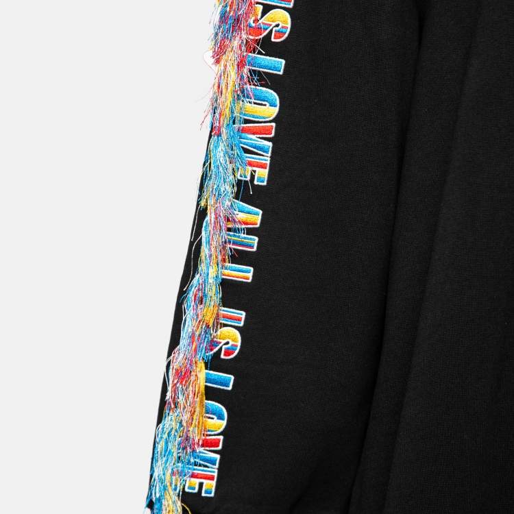 Pre Owned Stella McCartney Black Cotton Fringe Embroidered Oversized Hoodie S