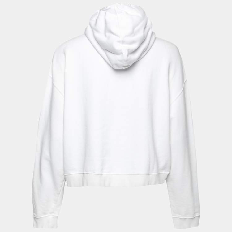 Pre Owned Stella McCartney White Logo Printed Cotton Cropped Hoodie M