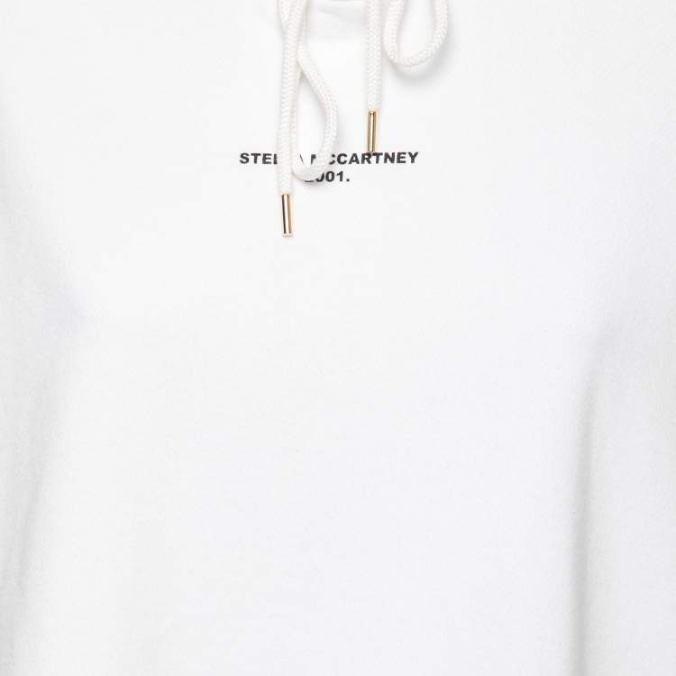 Pre Owned Stella McCartney White Logo Printed Cotton Cropped Hoodie M