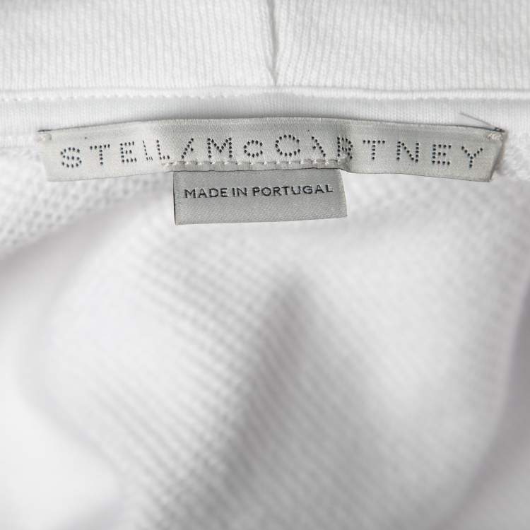 Pre Owned Stella McCartney White Logo Printed Cotton Cropped Hoodie M