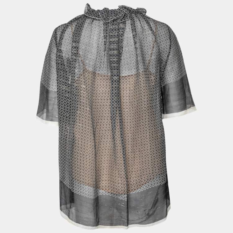 Pre Owned Stella McCartney Black Monochrome Printed Silk Top S
