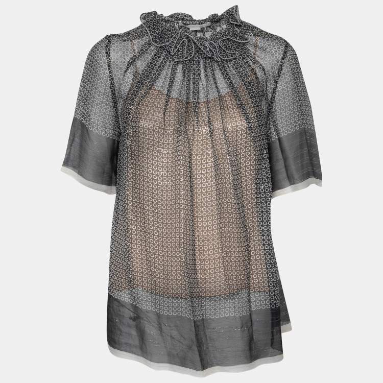 Pre Owned Stella McCartney Black Monochrome Printed Silk Top S