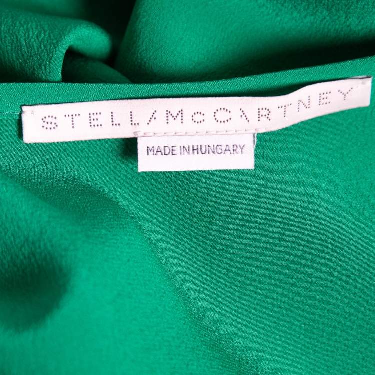Pre Owned Stella McCartney Green Silk Key-Hole Long-Sleeve Top L