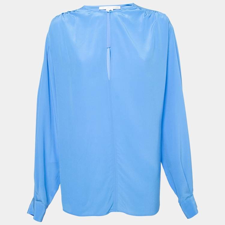 Pre Owned Stella McCartney Blue Silk Key-Hole Long-Sleeve Top L
