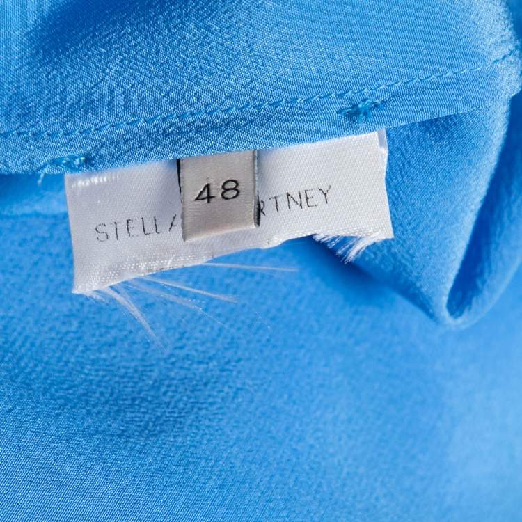 Pre Owned Stella McCartney Blue Silk Key-Hole Long-Sleeve Top L