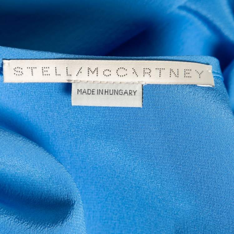 Pre Owned Stella McCartney Blue Silk Key-Hole Long-Sleeve Top L