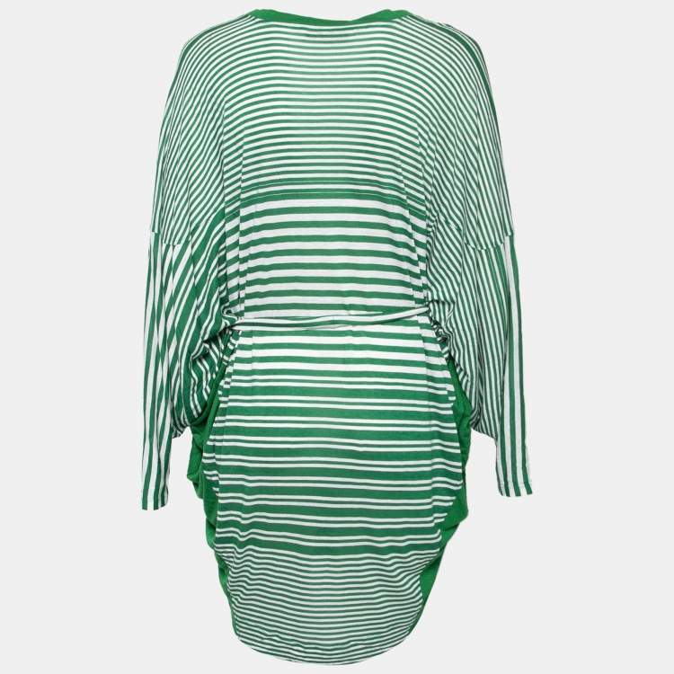 Pre Owned Stella McCartney Green Striped Linen Blend Knit Oversized Belted Mini Dress M