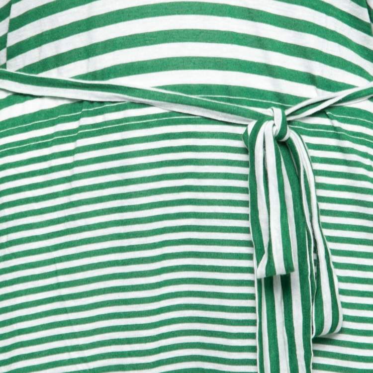 Pre Owned Stella McCartney Green Striped Linen Blend Knit Oversized Belted Mini Dress M