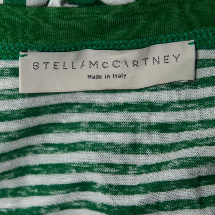 Pre Owned Stella McCartney Green Striped Linen Blend Knit Oversized Belted Mini Dress M