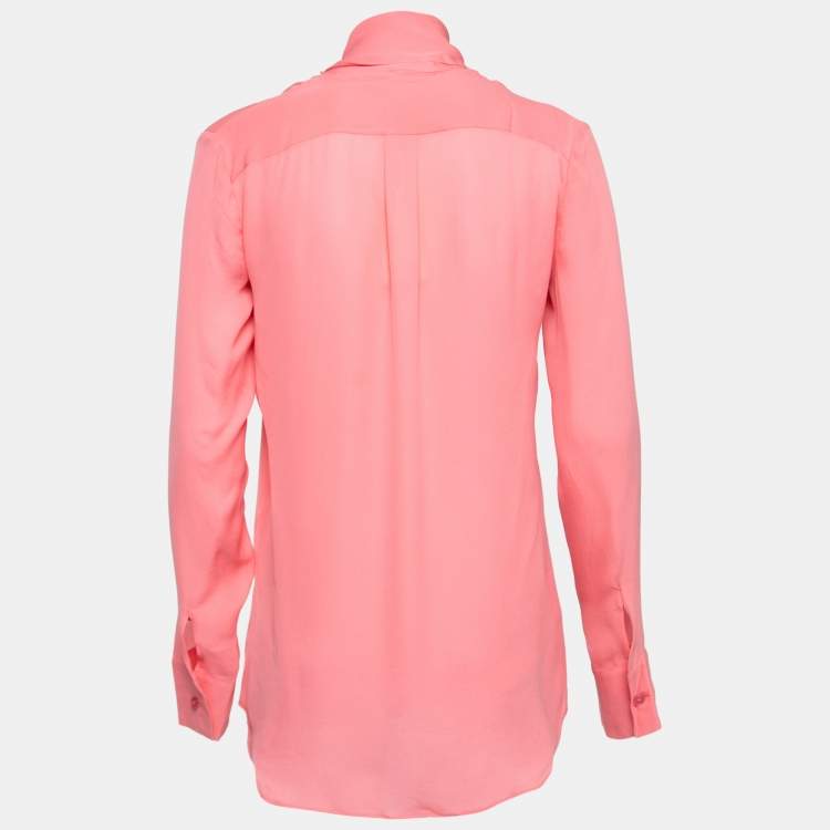 مملوكة مسبقًا Stella McCartney Pink Silk Neck Tie Detail Long Sleeve Blouse S
