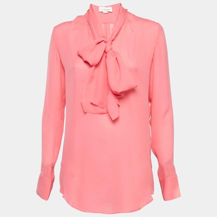 مملوكة مسبقًا Stella McCartney Pink Silk Neck Tie Detail Long Sleeve Blouse S