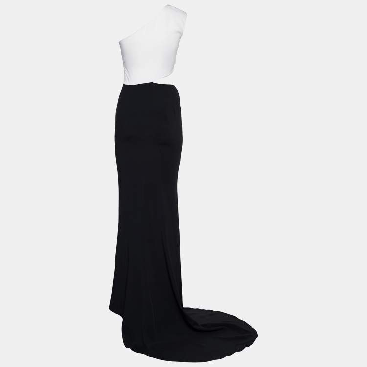 Pre Owned Stella McCartney Monochrome Cutout Detail One Shoulder Trail Gown S