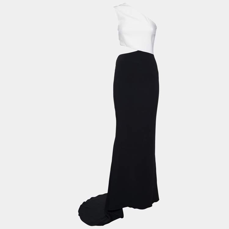Pre Owned Stella McCartney Monochrome Cutout Detail One Shoulder Trail Gown S