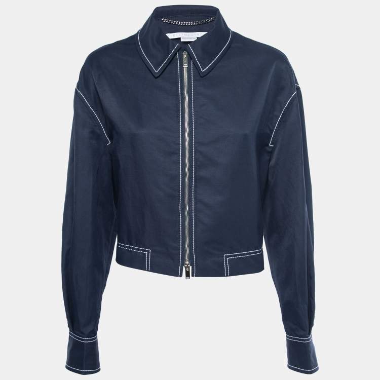 Pre Owned Stella McCartney Navy Blue Cotton & Linen Zip-Front Jacket M
