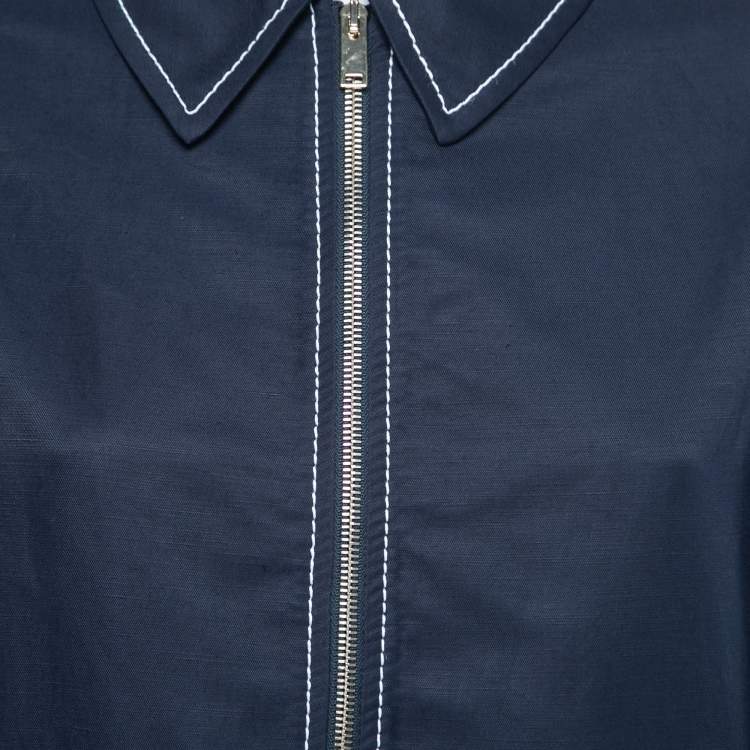 Pre Owned Stella McCartney Navy Blue Cotton & Linen Zip-Front Jacket M