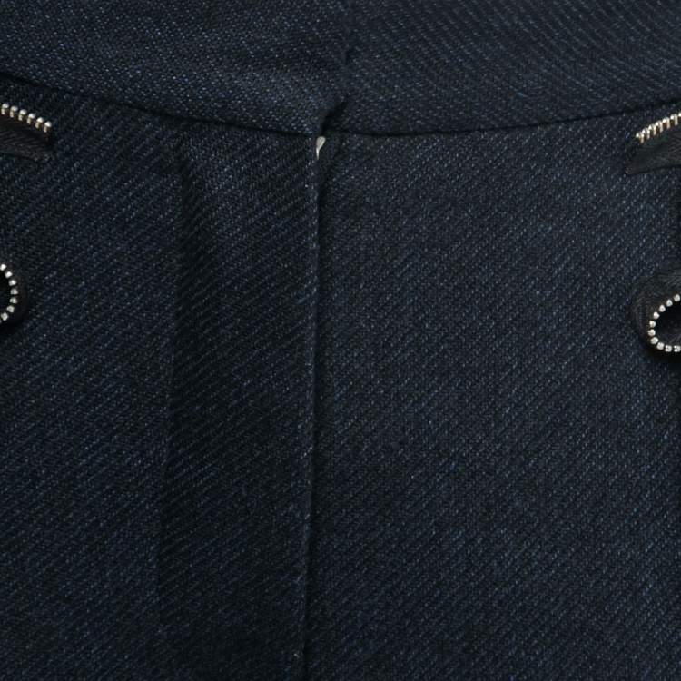Pre Owned Stella McCartney Navy Blue Striped Wool Ruffle Zip Detail Trousers S