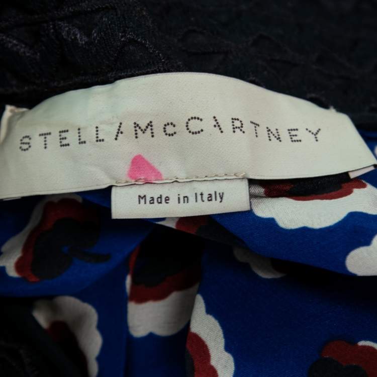 مملوكة مسبقًا Stella McCartney Navy Blue Silk & Textured Cutout Asymmetric Midi Dress S