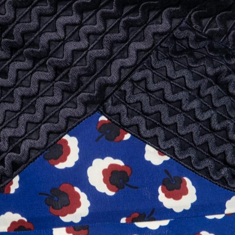 مملوكة مسبقًا Stella McCartney Navy Blue Silk & Textured Cutout Asymmetric Midi Dress S