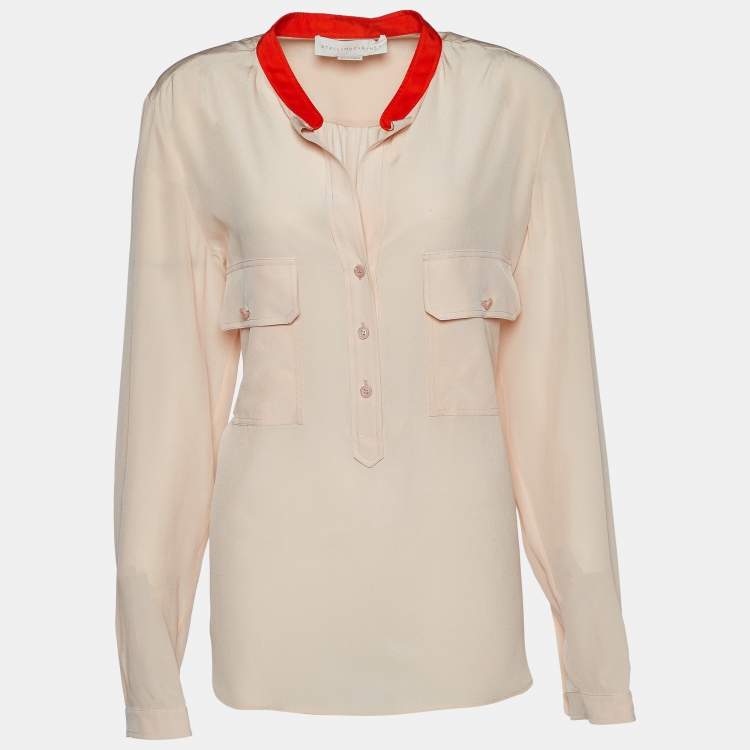 Pre Owned Stella McCartney Pale Pink Silk Crepe Contrast Collar Detail Top M