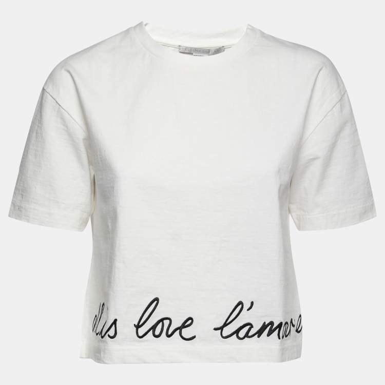 Pre Owned Stella McCartney Off-White Cotton Embroidered Cropped T-Shirt M