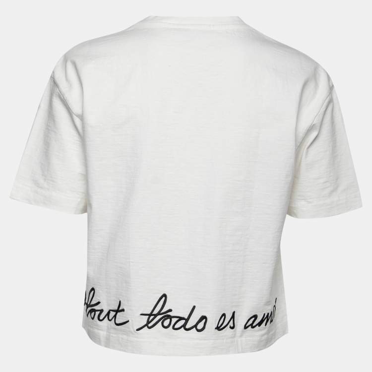 Pre Owned Stella McCartney Off-White Cotton Embroidered Cropped T-Shirt M