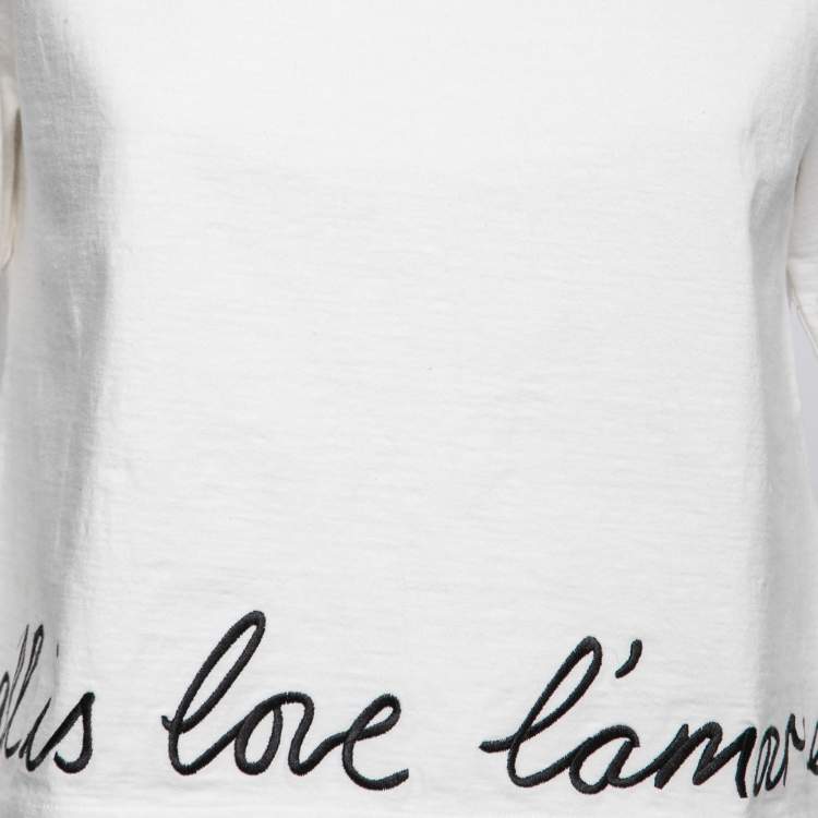 Pre Owned Stella McCartney Off-White Cotton Embroidered Cropped T-Shirt M