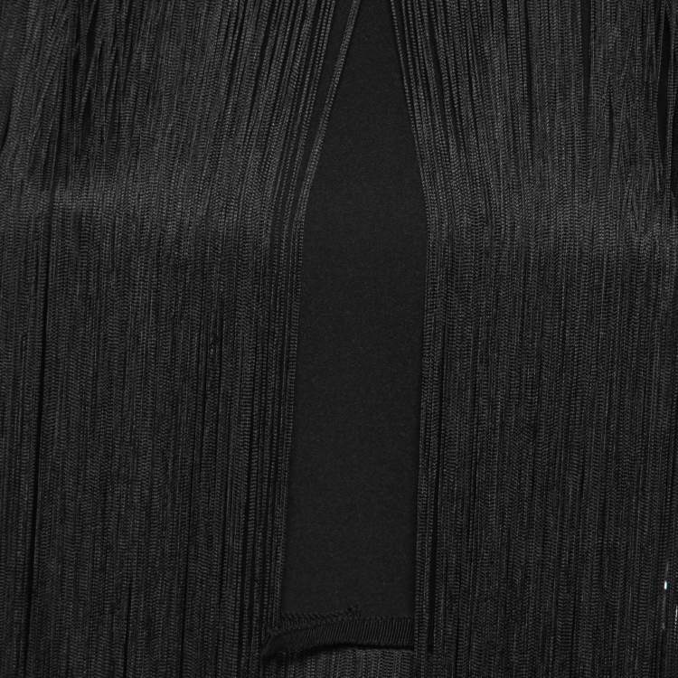 Pre Owned Stella McCartney Black Crepe Fringed Midi Dress XS