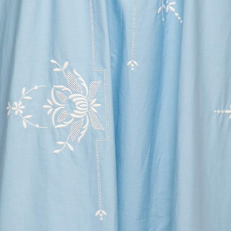 Pre Owned Stella McCartney Blue Cotton Floral Embroidered Sleeveless Dress M