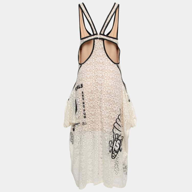 Pre Owned Stella McCartney White Lace Embroidery Detail Sleeveless Midi Dress M