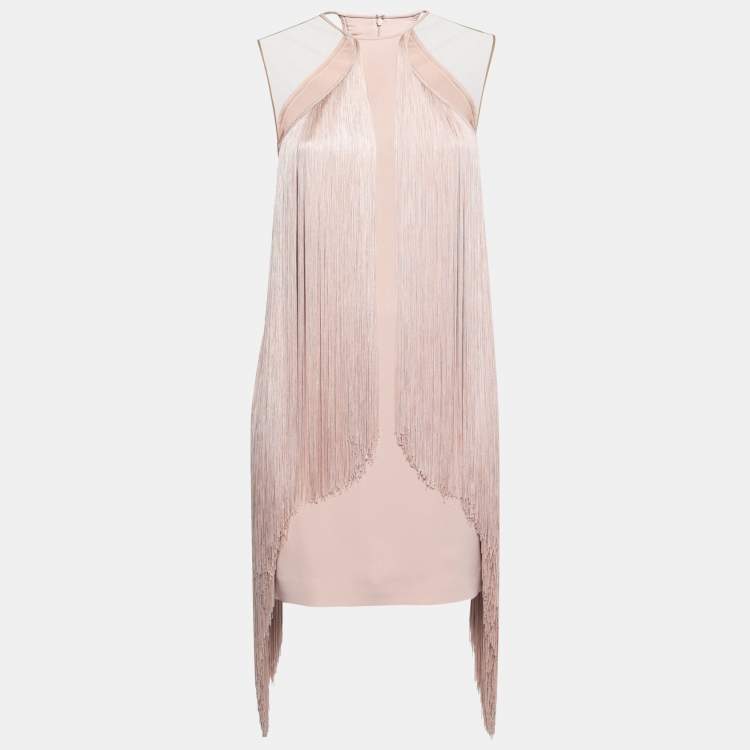 Pre Owned Stella McCartney Pink Ombre Fringe Trimmed Crepe Short Dress M