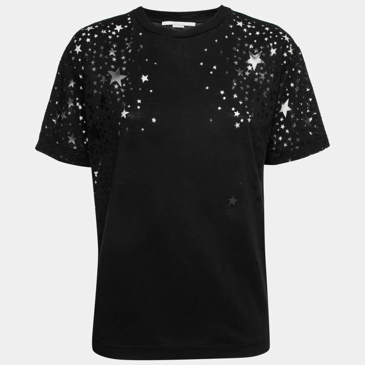 Pre Owned Stella McCartney Black Star Mesh Detail Jersey Short Sleeve T-Shirt M