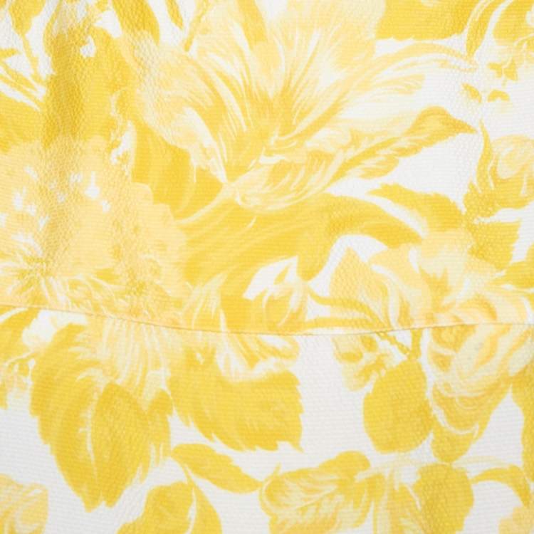 Pre Owned Stella McCartney Yellow Floral Printed Silk Long Sleeve Blouse M