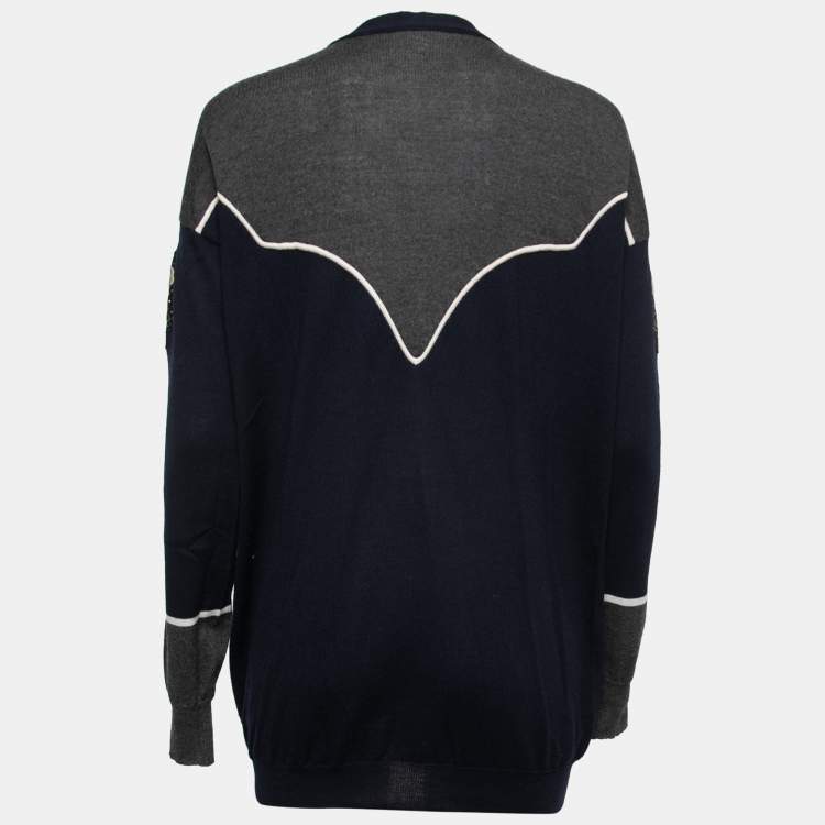 Pre Owned Stella McCartney Navy Blue Wool Embroidered Cardigan M