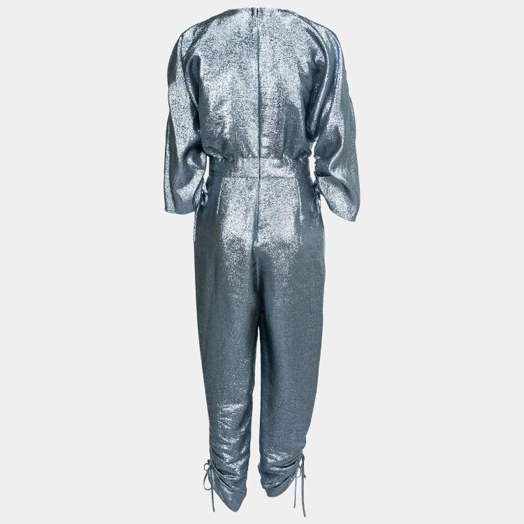 Pre Owned Stella McCartney Light Blue Metallic Lamé Jumpsuit M