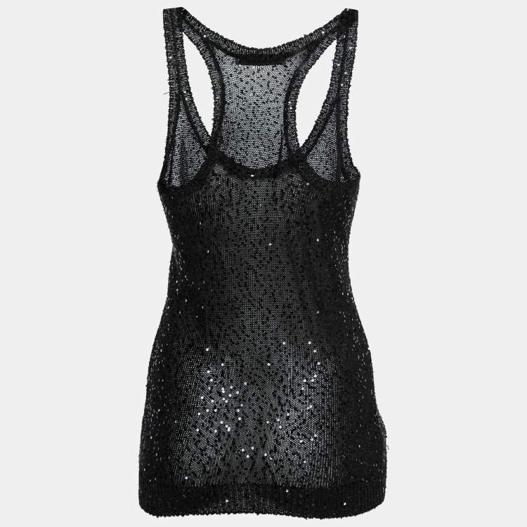 Pre Owned Stella McCartney Black Sequined Knit Tank Top M