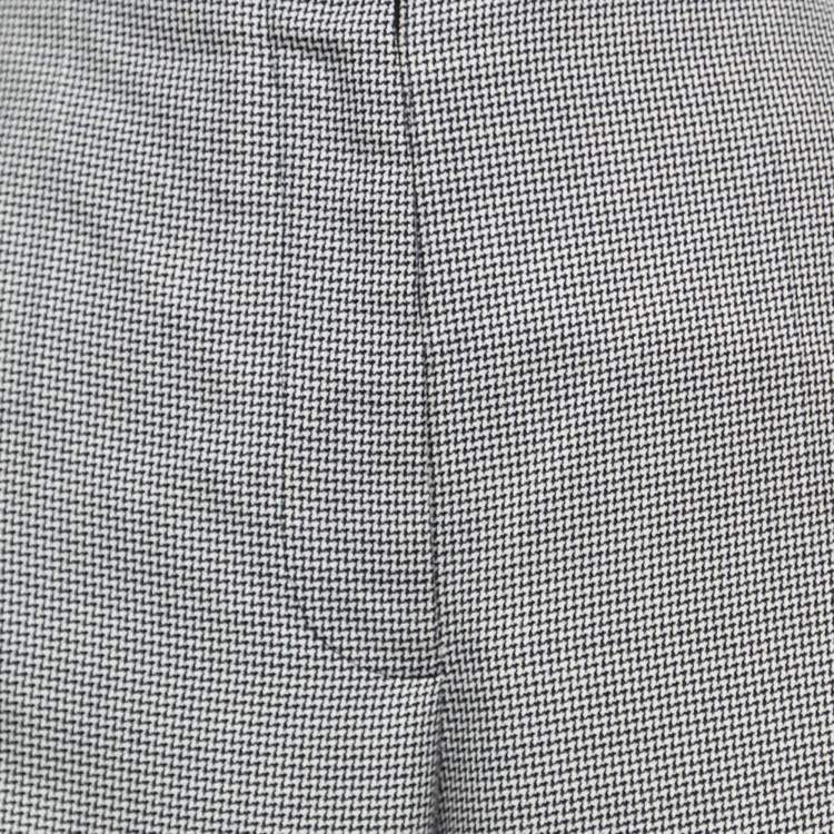 Pre Owned Stella McCartney Grey Checked & Black Paneled Wool Straight Leg Pants L