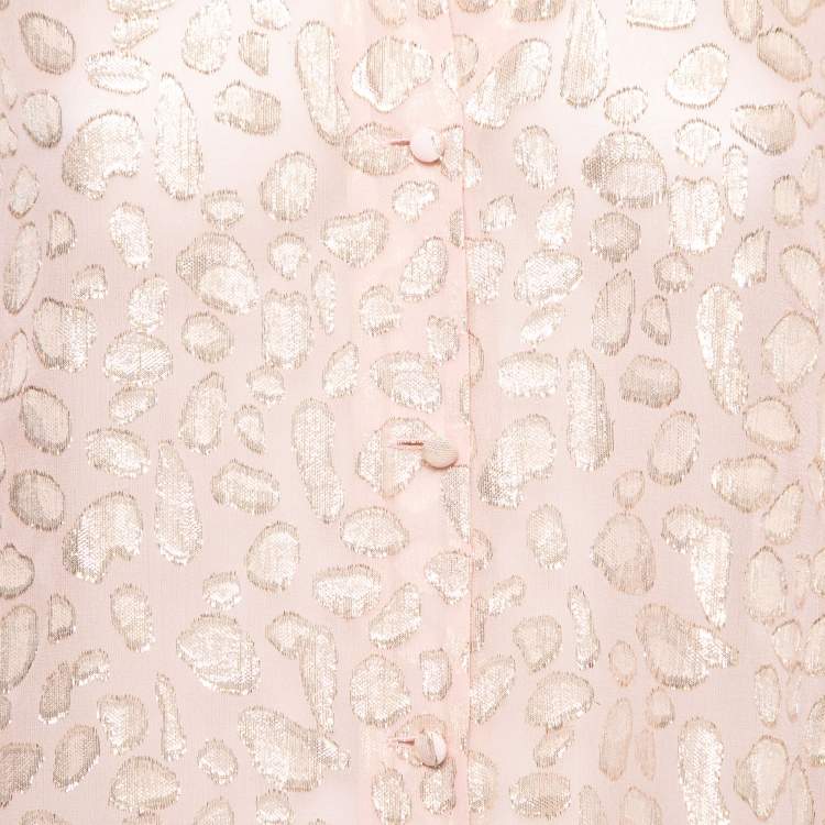 مملوكة مسبقًا Stella McCartney Blush Pink Lurex Patterned Silk Button Front Blouse M