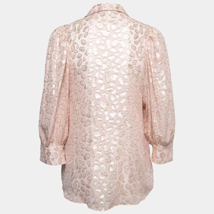 مملوكة مسبقًا Stella McCartney Blush Pink Lurex Patterned Silk Button Front Blouse M