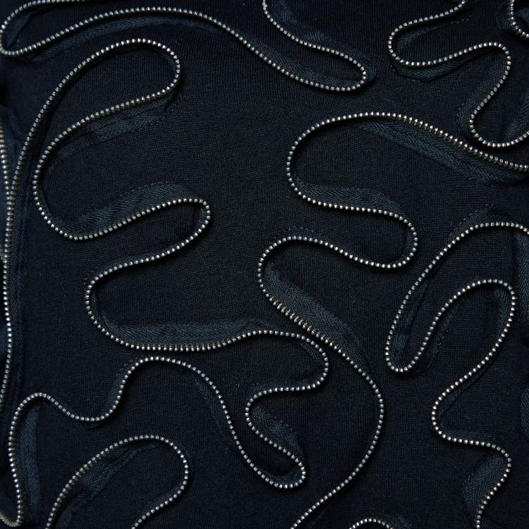 Pre Owned Stella McCartney Black Zipper Squiggle Cotton Knit Sweatshirt XS
