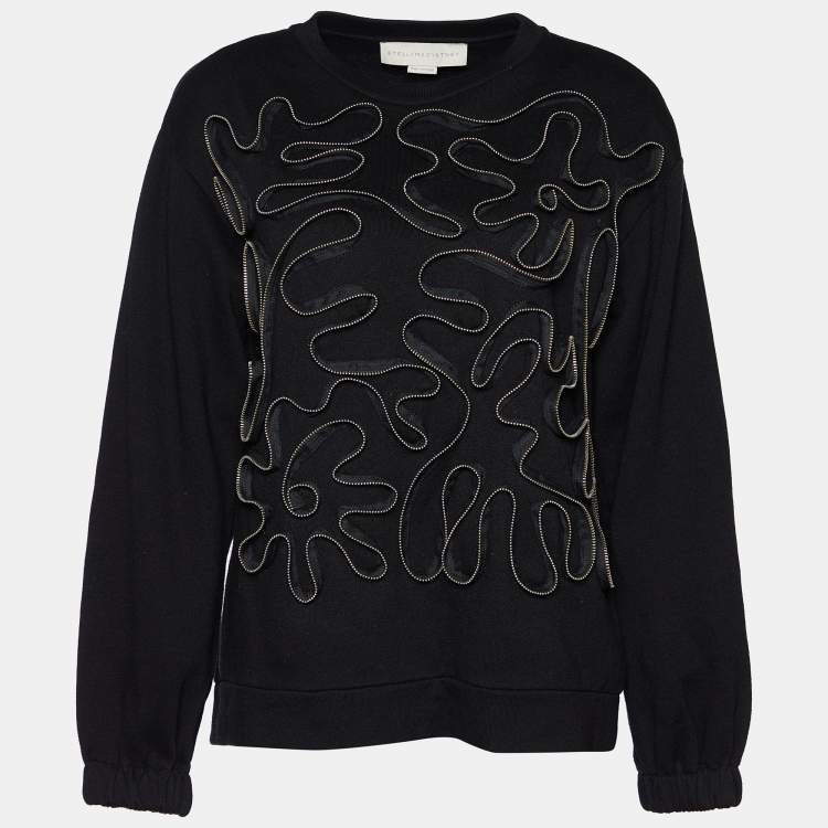 Pre Owned Stella McCartney Black Zipper Squiggle Cotton Knit Sweatshirt XS