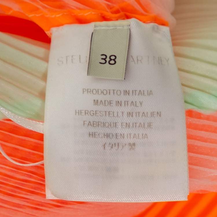 Pre Owned Stella McCartney Orange Plisse Satin Paneled Midi Dress S