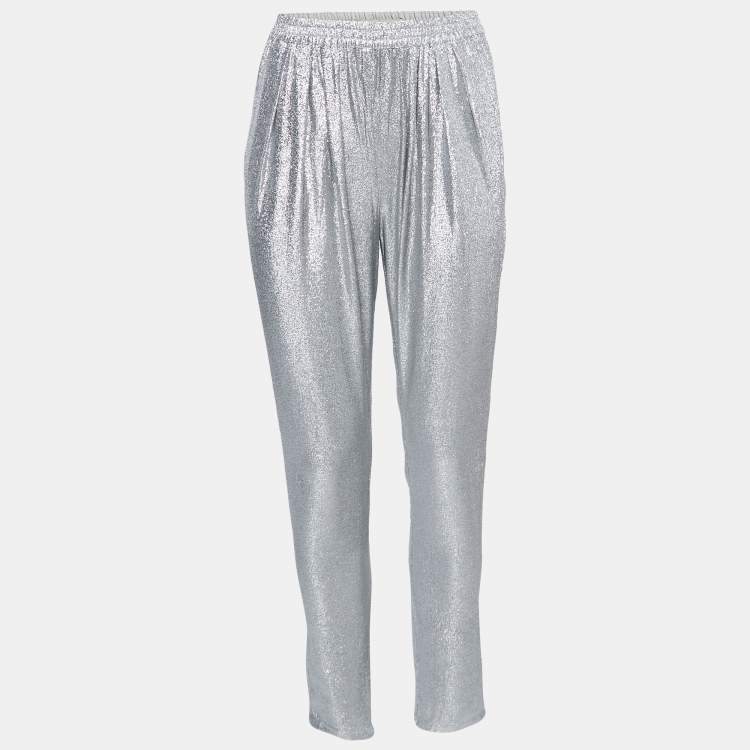 Pre Owned Stella McCartney Silver Lame Pants XS