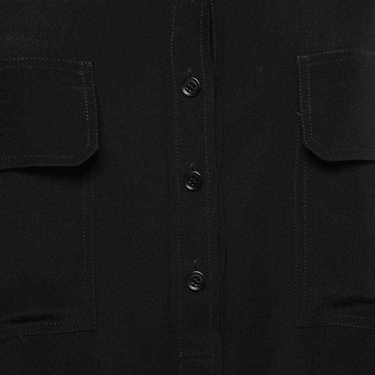 Pre Owned Stella McCartney Black Silk Crepe Pocket Detail Button Front Shirt M