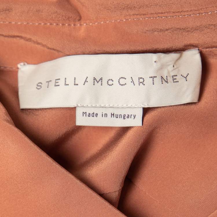 Pre Owned Stella McCartney Light Brown Silk Crepe Asymmetrical Hem Button Front Shirt M