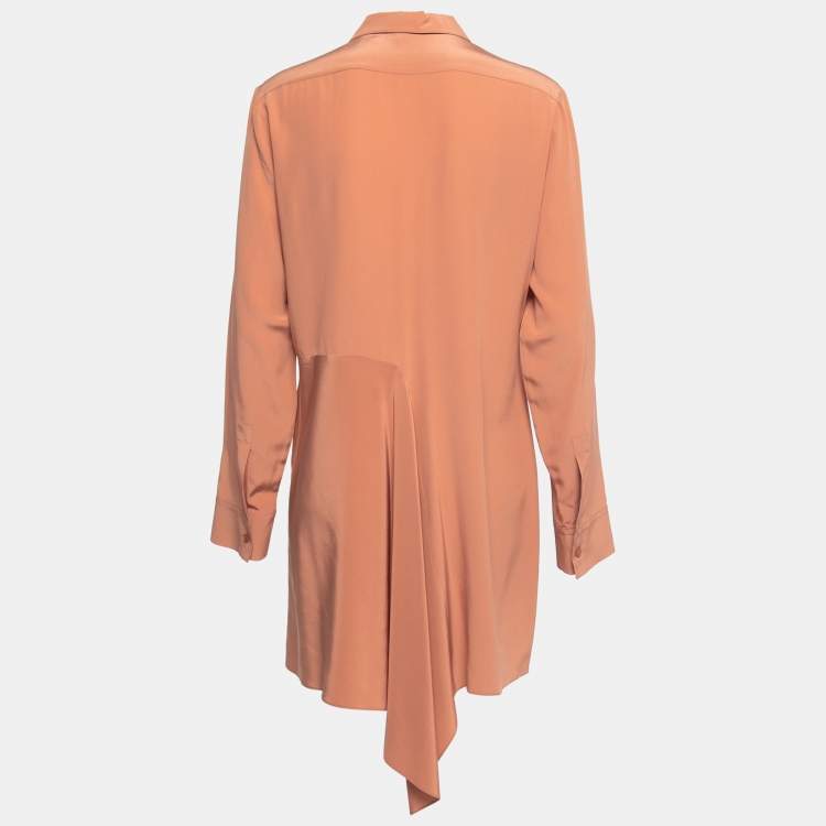 Pre Owned Stella McCartney Light Brown Silk Crepe Asymmetrical Hem Button Front Shirt M