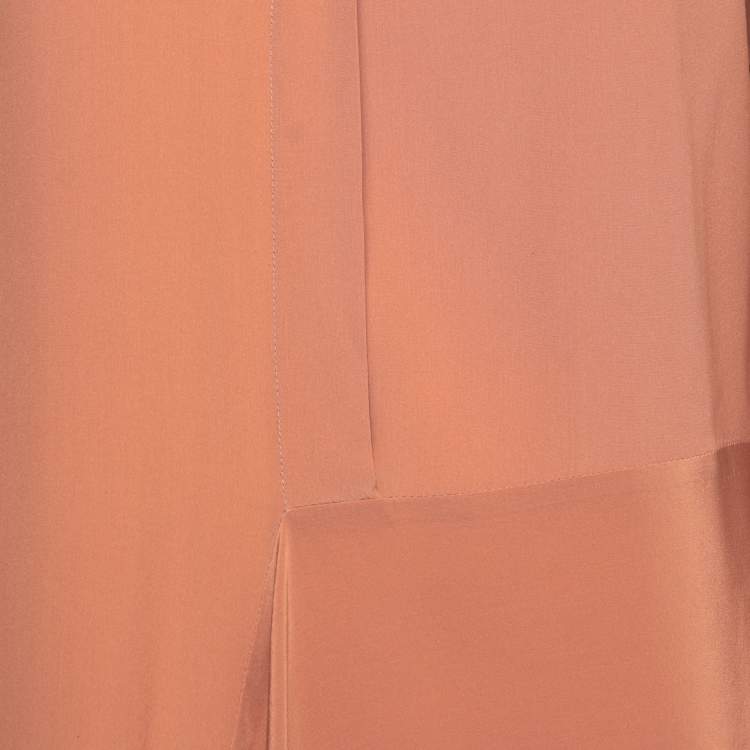 Pre Owned Stella McCartney Light Brown Silk Crepe Asymmetrical Hem Button Front Shirt M