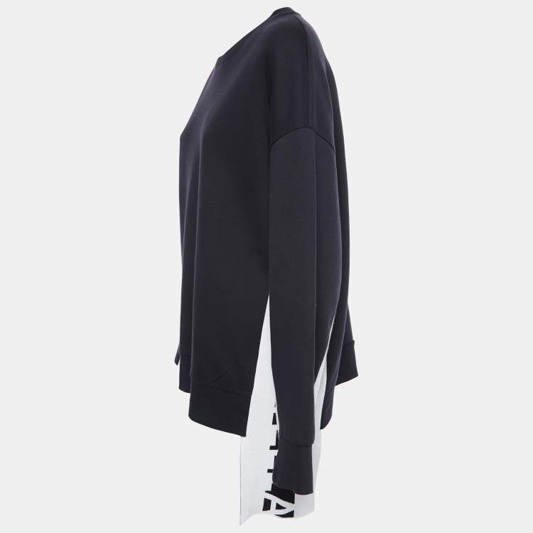 Pre Owned Stella McCartney Navy Blue Knit Logo Trim Detail Sweatshirt M