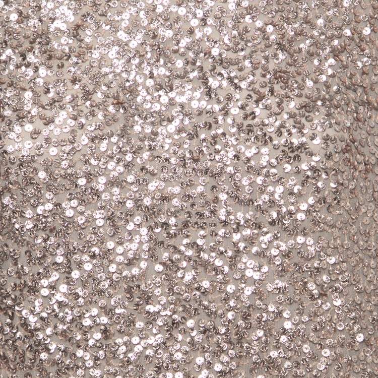 Pre Owned Stella McCartney Grey Sequin-Embellished Silk Mini Dress S