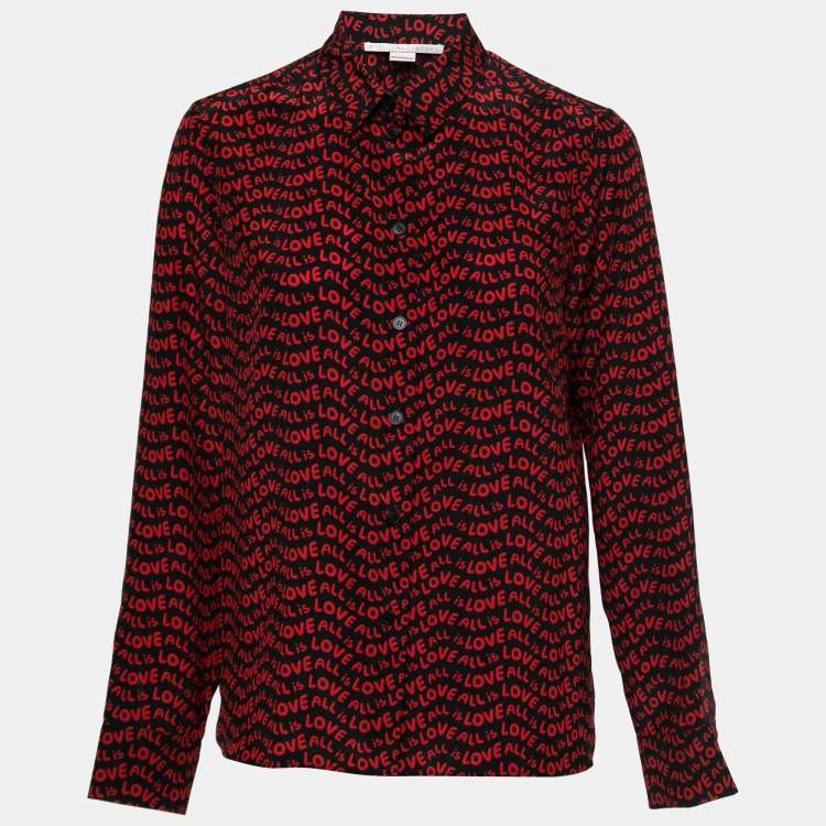 Pre Owned Stella McCartney Black All Is Love Printed Silk Shirt M