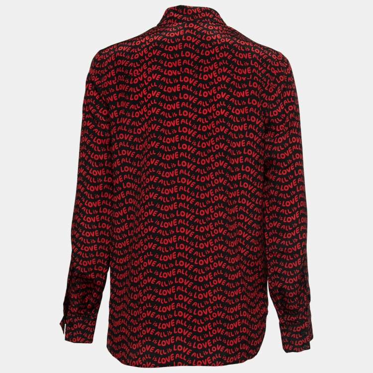 Pre Owned Stella McCartney Black All Is Love Printed Silk Shirt M